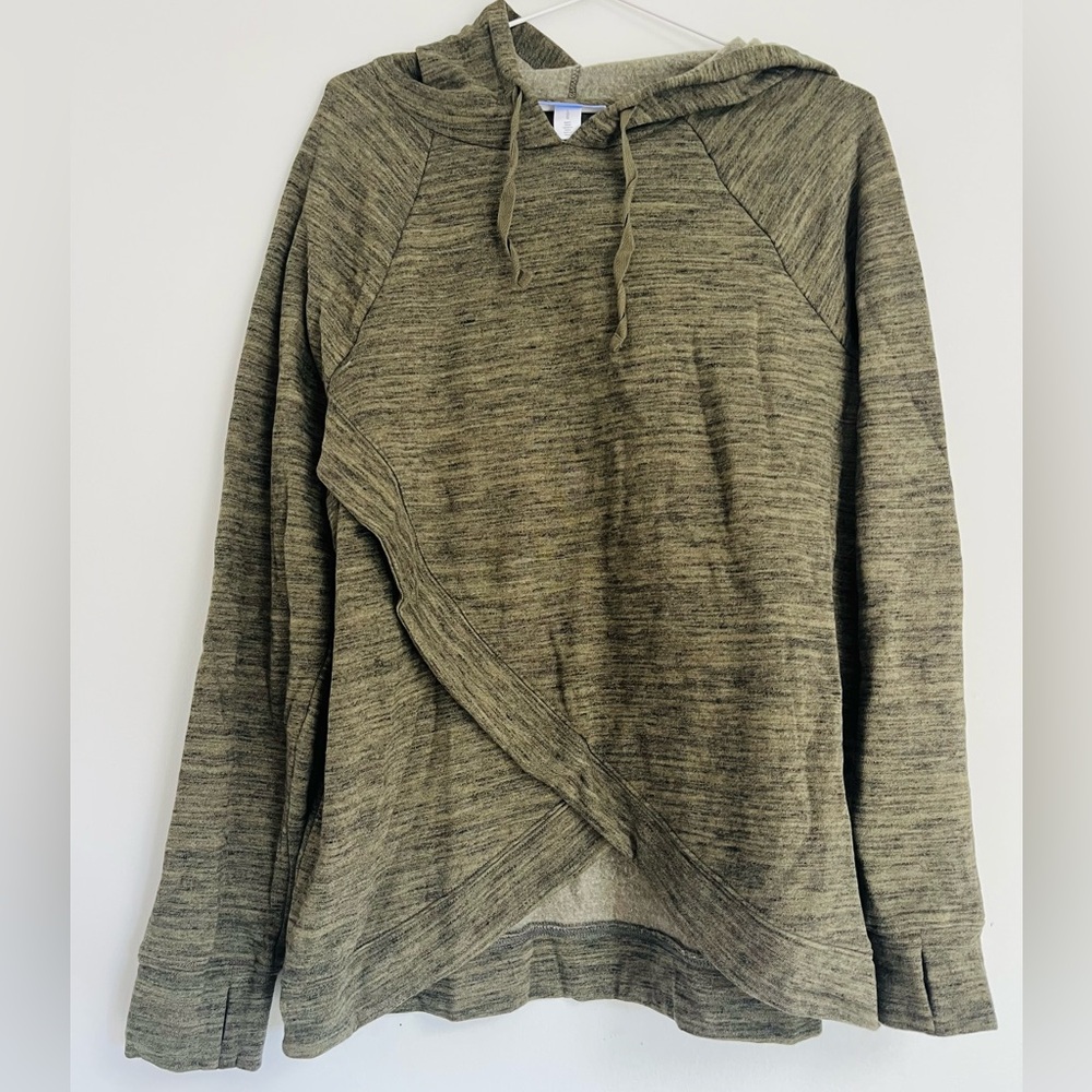 Motherhood maternity large pullover tulip style nursing hoodie in green spacedye
